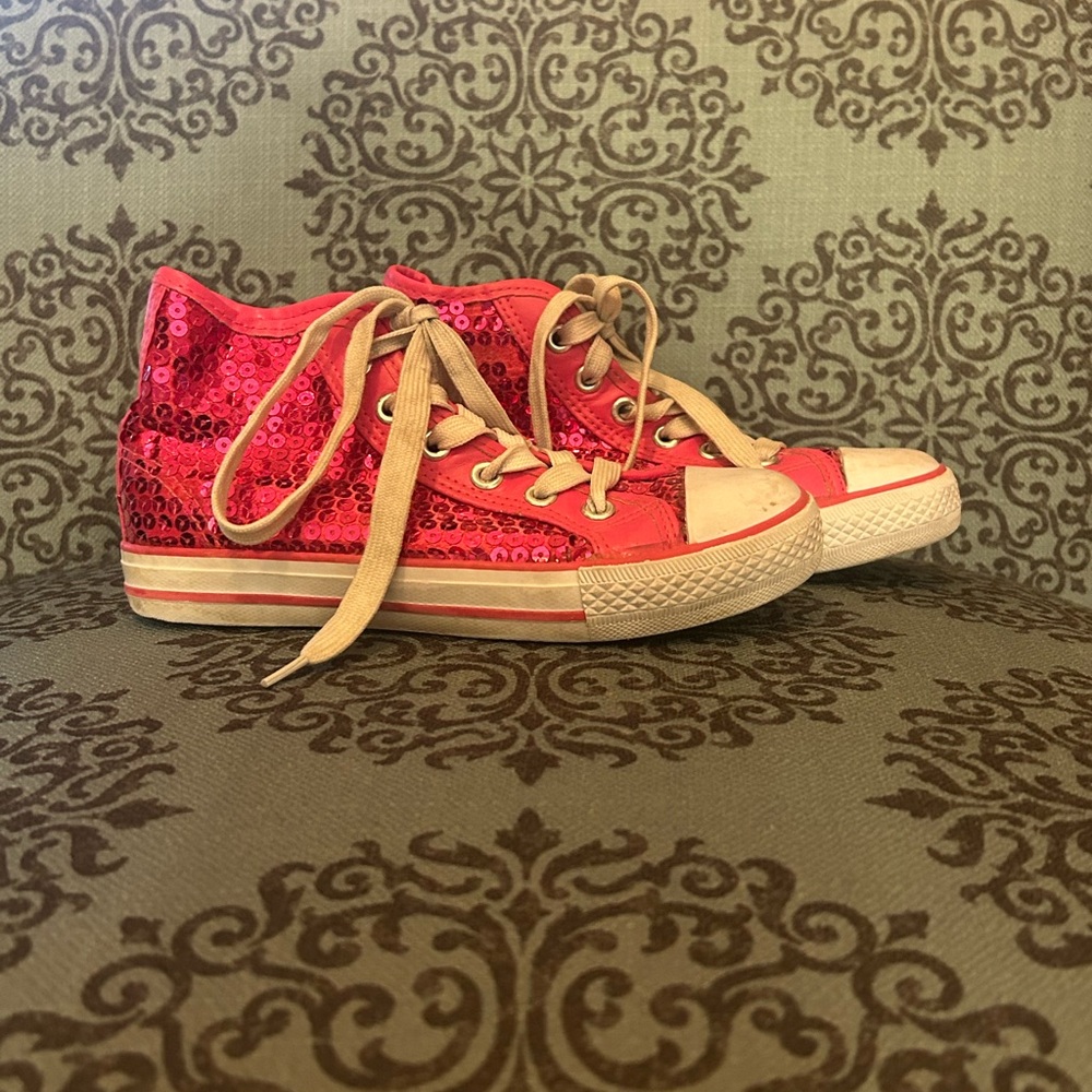 Balera Girls Sparkly sequin Hot Pink High-Top Sneakers Sz 1